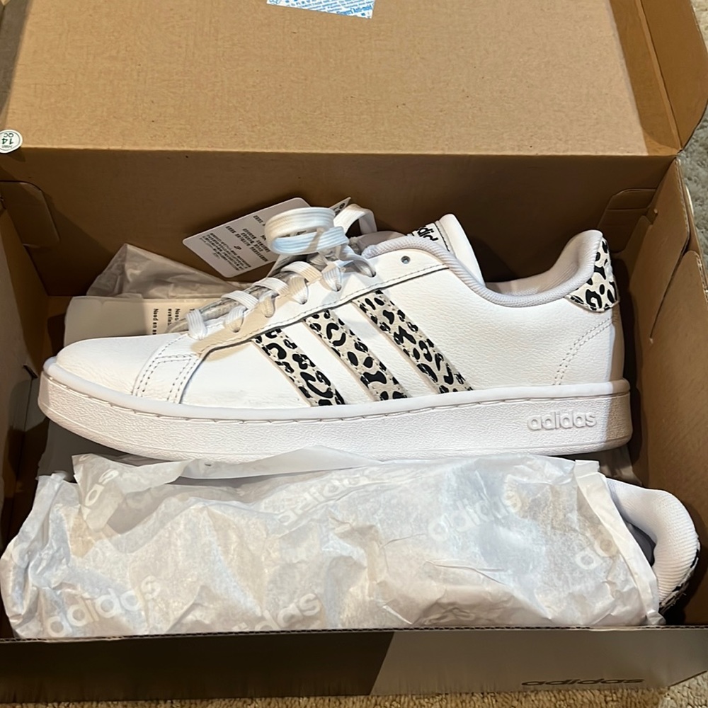 Adidas Grand Court White Leopard Print
